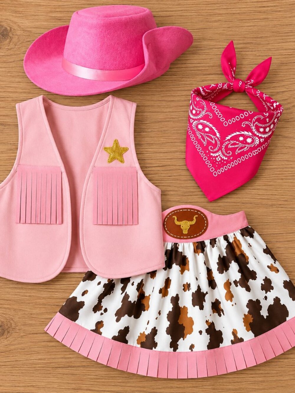 Pink Little Cowgirl 4-Piece Costume Set with Hat, Vest, Skirt & Bandana